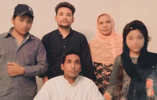 Shagufta Kausar and Shafqat Emmanuel with three of their children after being released from death row in Pakistan July 1, 2021 Photo courtesy of the family.